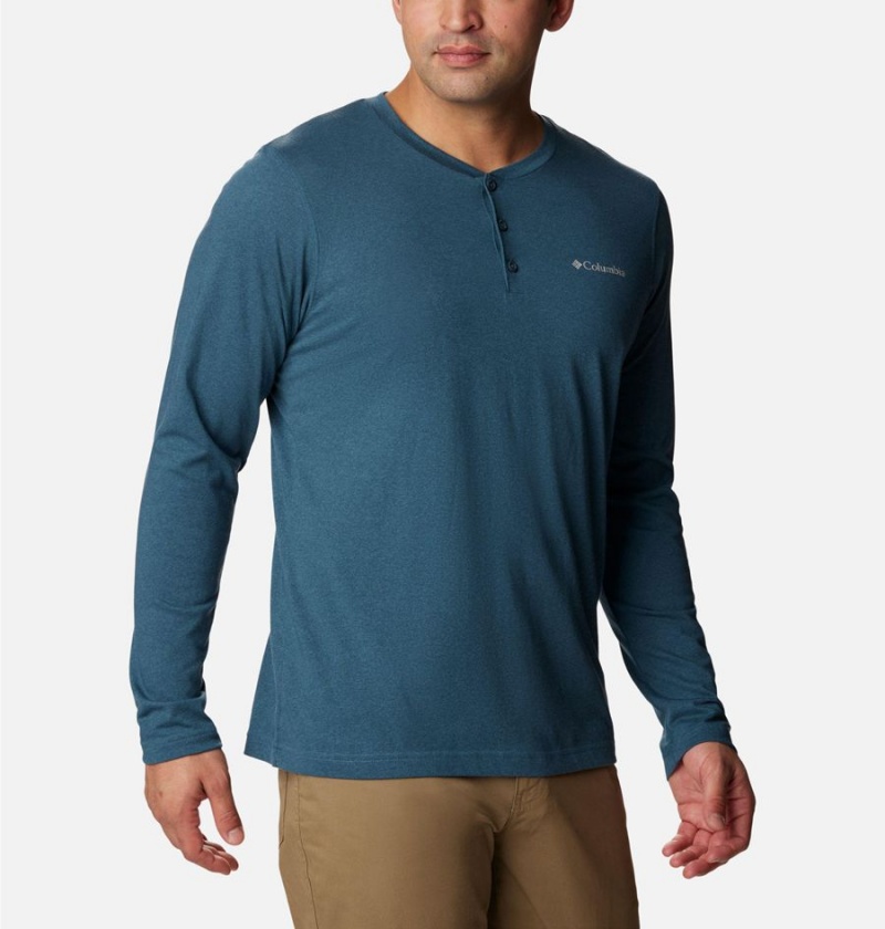 Columbia Thistletown Hills Henley Men's T-Shirt Blue | RXZPQE-941