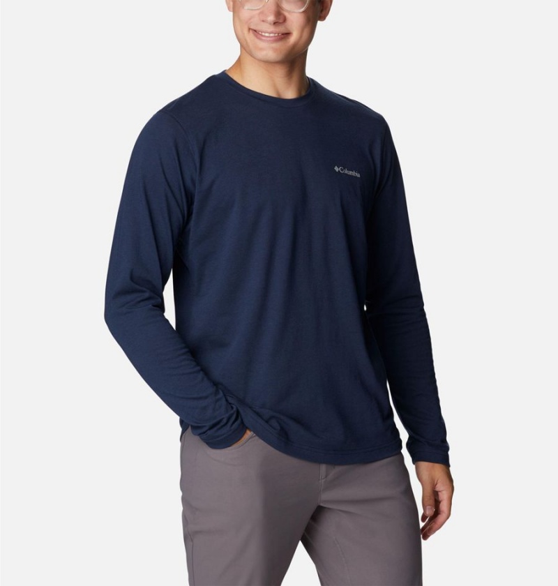 Columbia Thistletown Hills Long Sleeve Crew Men's T-Shirt Navy | RXCZNP-092