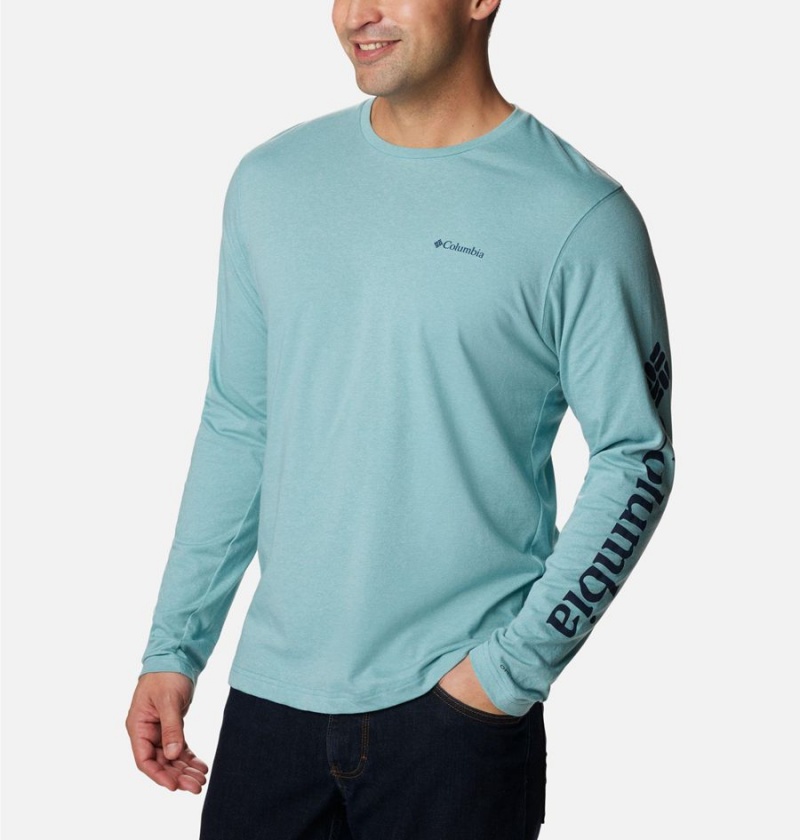 Columbia Thistletown Hills Long Sleeve Logo Men's T-Shirt Blue | AFYJVS-165