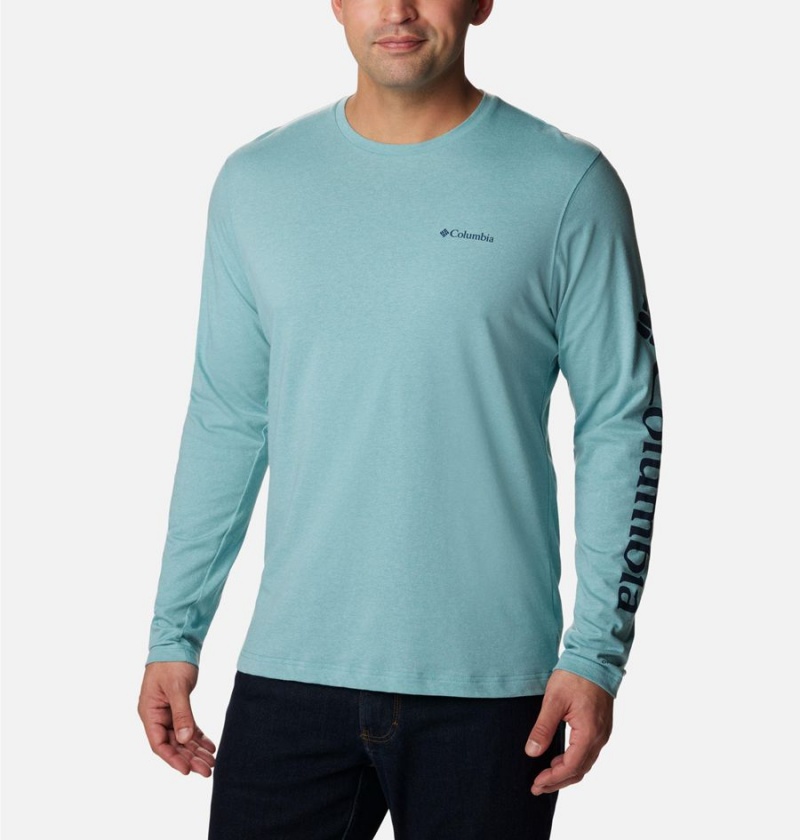 Columbia Thistletown Hills Long Sleeve Logo Men\'s T-Shirt Blue | AFYJVS-165