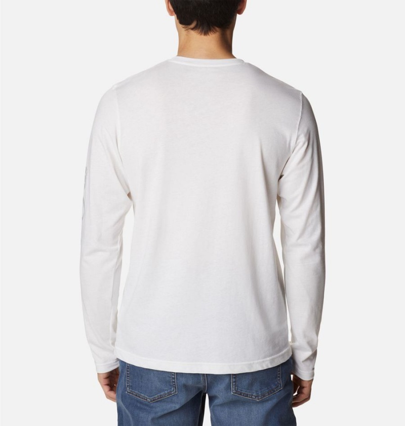 Columbia Thistletown Hills Long Sleeve Logo Men's T-Shirt White | OWLVYU-602