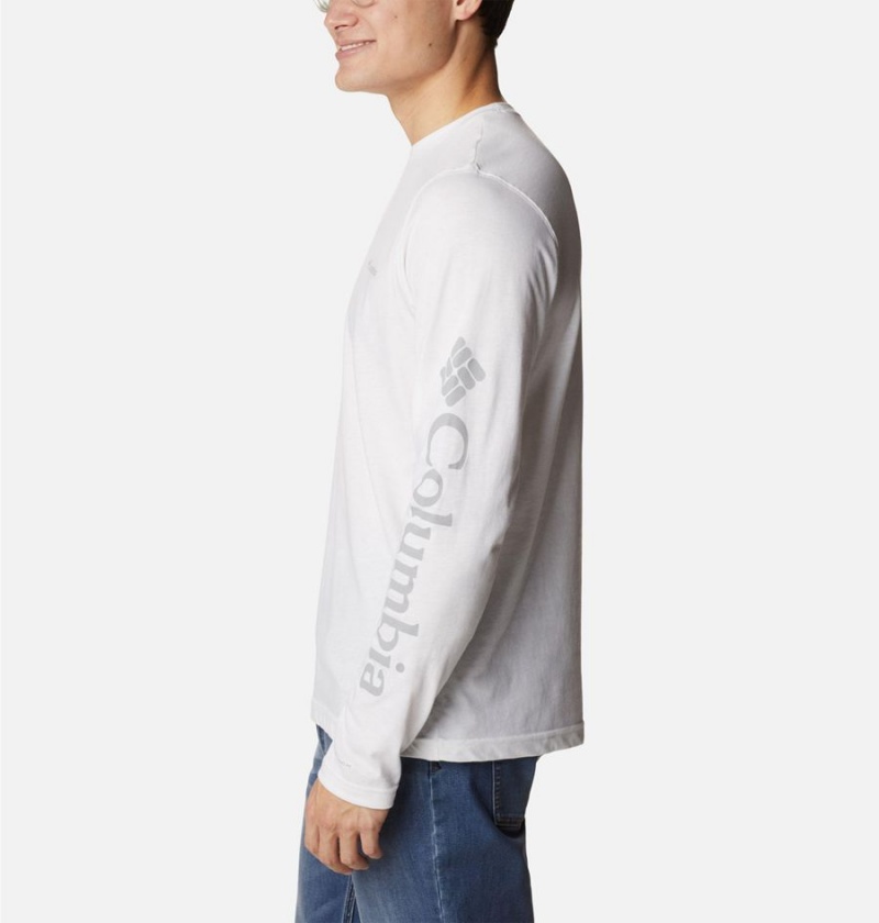 Columbia Thistletown Hills Long Sleeve Logo Men's T-Shirt White | OWLVYU-602