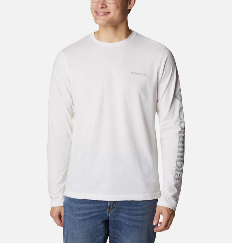 Columbia Thistletown Hills Long Sleeve Logo Men\'s T-Shirt White | OWLVYU-602