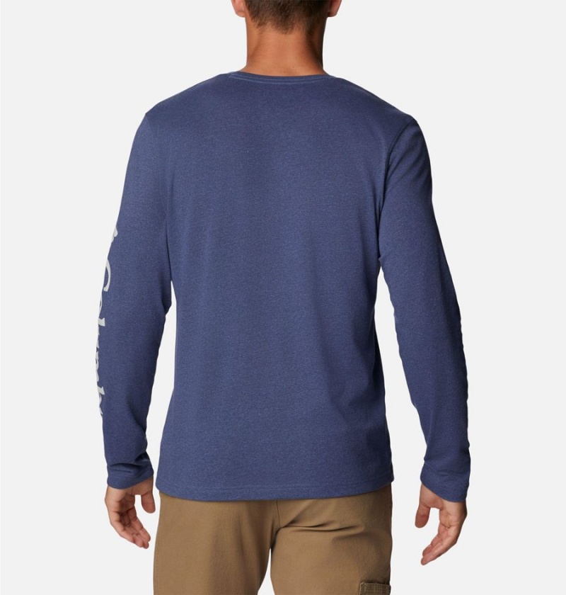 Columbia Thistletown Hills Long Sleeve Logo Men's T-Shirt Blue | NQDXES-897