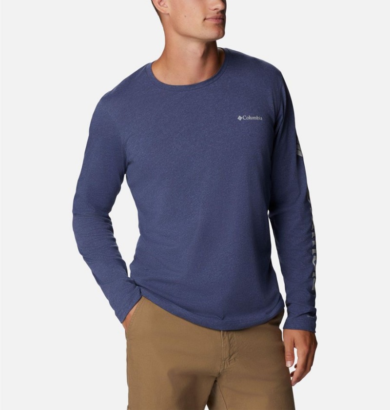 Columbia Thistletown Hills Long Sleeve Logo Men's T-Shirt Blue | NQDXES-897