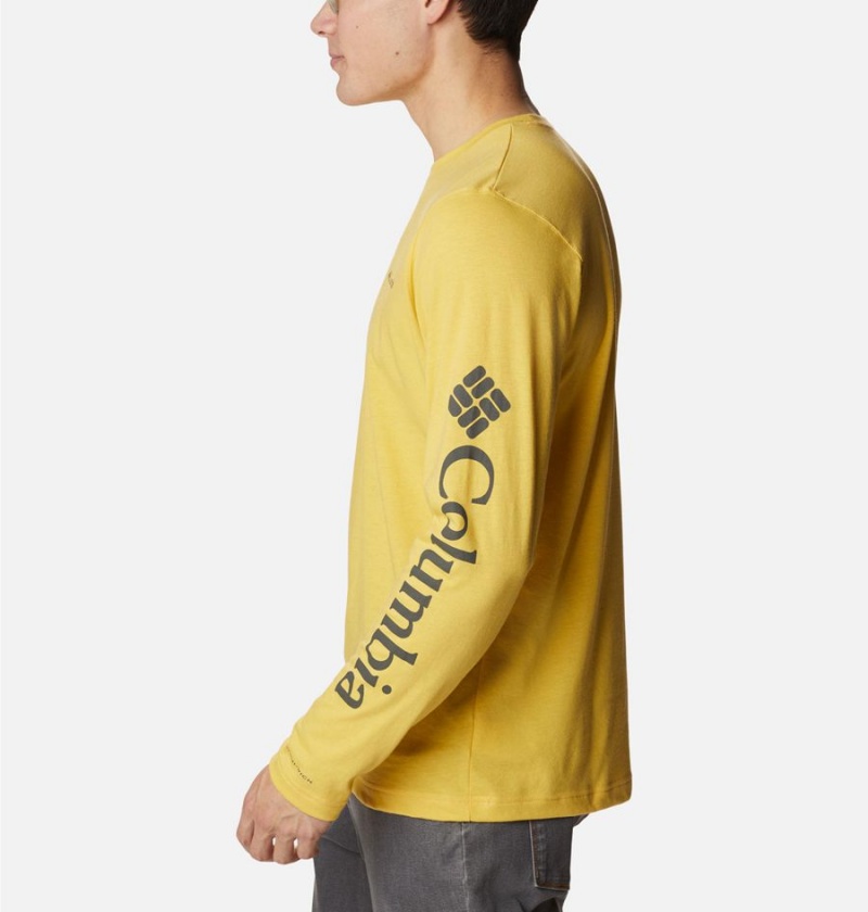 Columbia Thistletown Hills Long Sleeve Logo Men's T-Shirt Yellow | DIRNGA-708