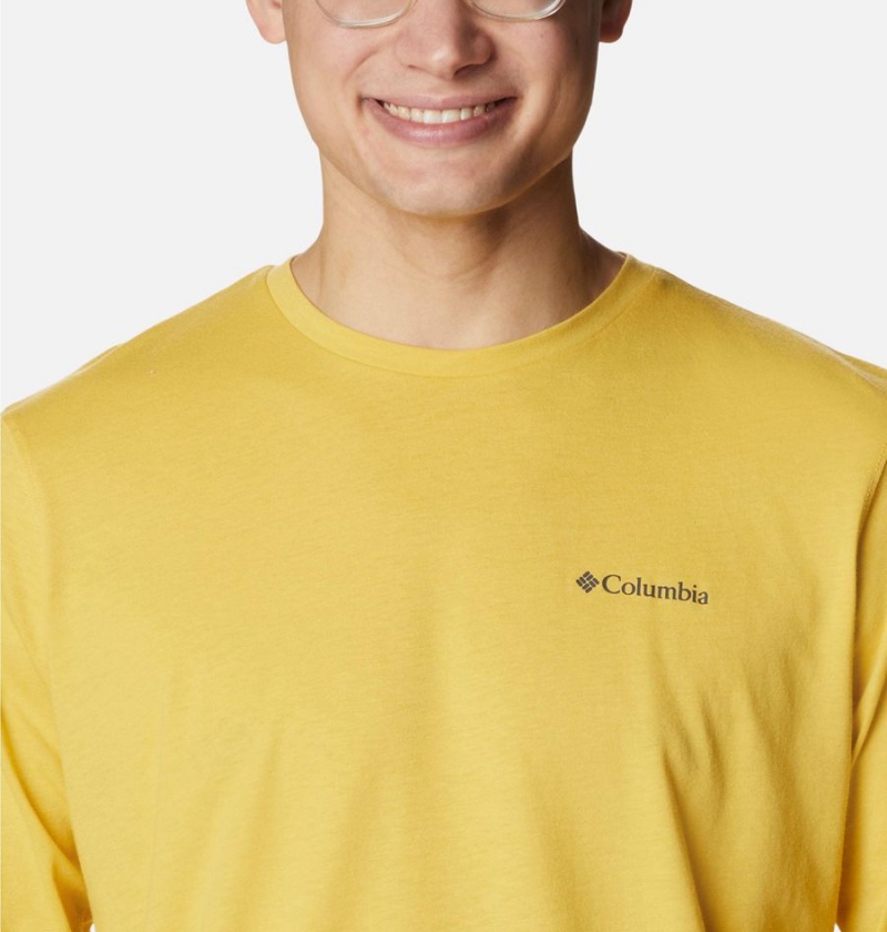 Columbia Thistletown Hills Long Sleeve Logo Men's T-Shirt Yellow | DIRNGA-708