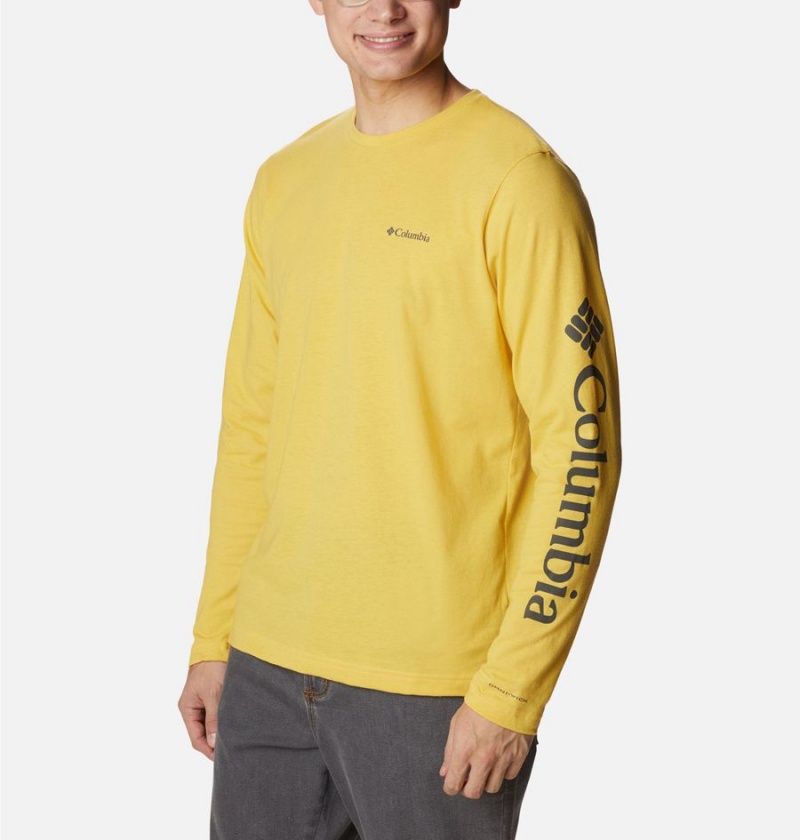 Columbia Thistletown Hills Long Sleeve Logo Men's T-Shirt Yellow | DIRNGA-708