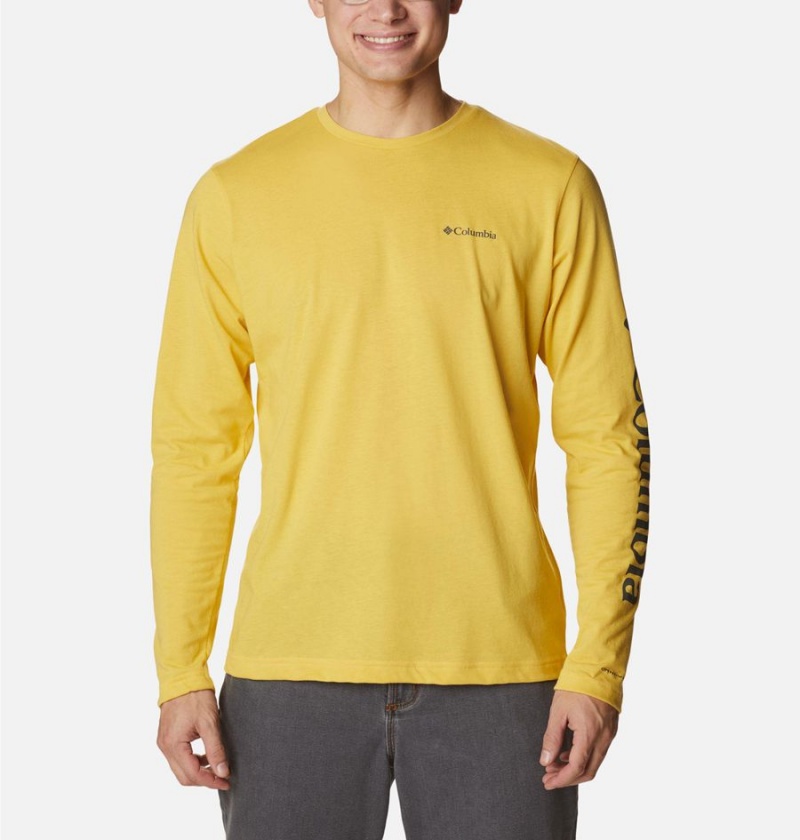 Columbia Thistletown Hills Long Sleeve Logo Men\'s T-Shirt Yellow | DIRNGA-708
