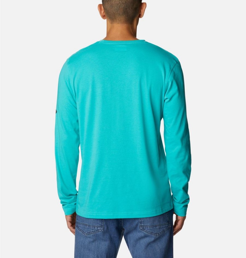 Columbia Thistletown Hills Long Sleeve Logo Men's T-Shirt Turquoise | XRTUQG-461