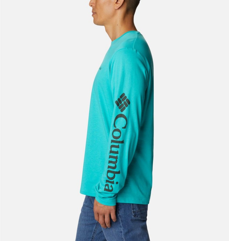 Columbia Thistletown Hills Long Sleeve Logo Men's T-Shirt Turquoise | XRTUQG-461