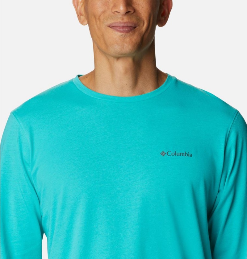 Columbia Thistletown Hills Long Sleeve Logo Men's T-Shirt Turquoise | XRTUQG-461