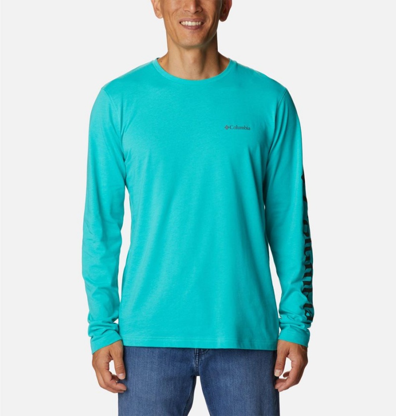 Columbia Thistletown Hills Long Sleeve Logo Men\'s T-Shirt Turquoise | XRTUQG-461