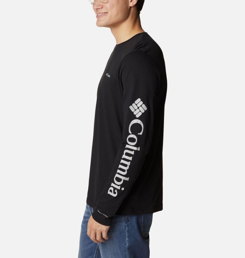 Columbia Thistletown Hills Long Sleeve Logo Men's T-Shirt Black | TCHPER-710