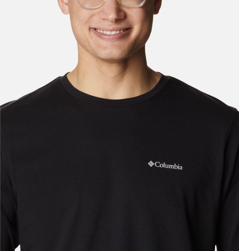 Columbia Thistletown Hills Long Sleeve Logo Men's T-Shirt Black | TCHPER-710