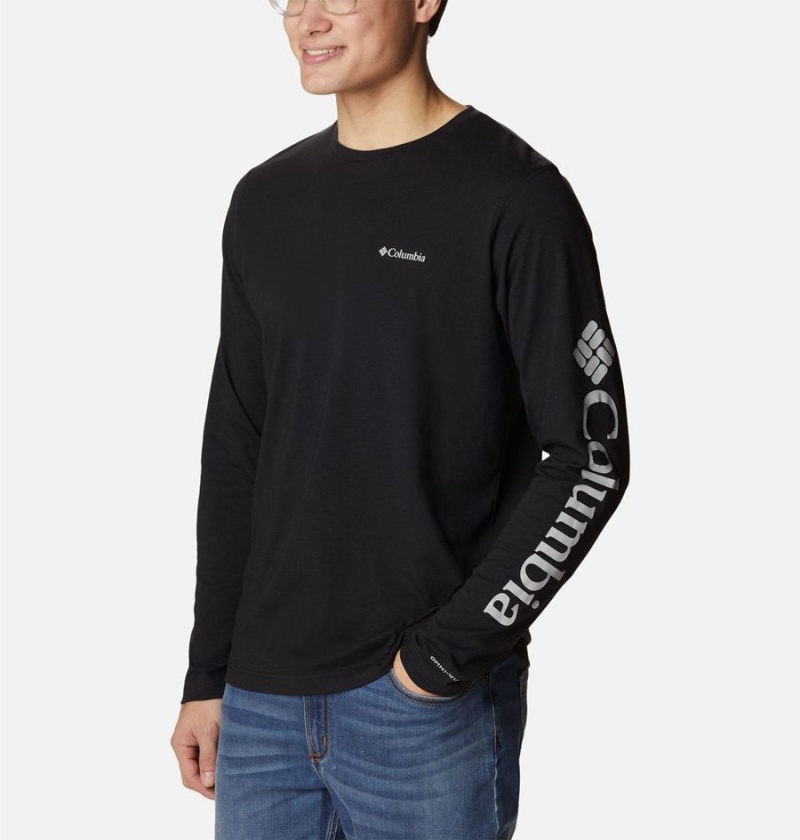 Columbia Thistletown Hills Long Sleeve Logo Men's T-Shirt Black | TCHPER-710