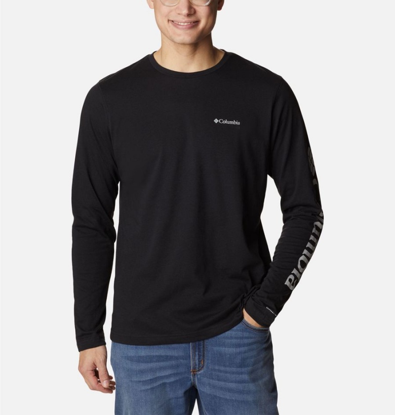 Columbia Thistletown Hills Long Sleeve Logo Men\'s T-Shirt Black | TCHPER-710