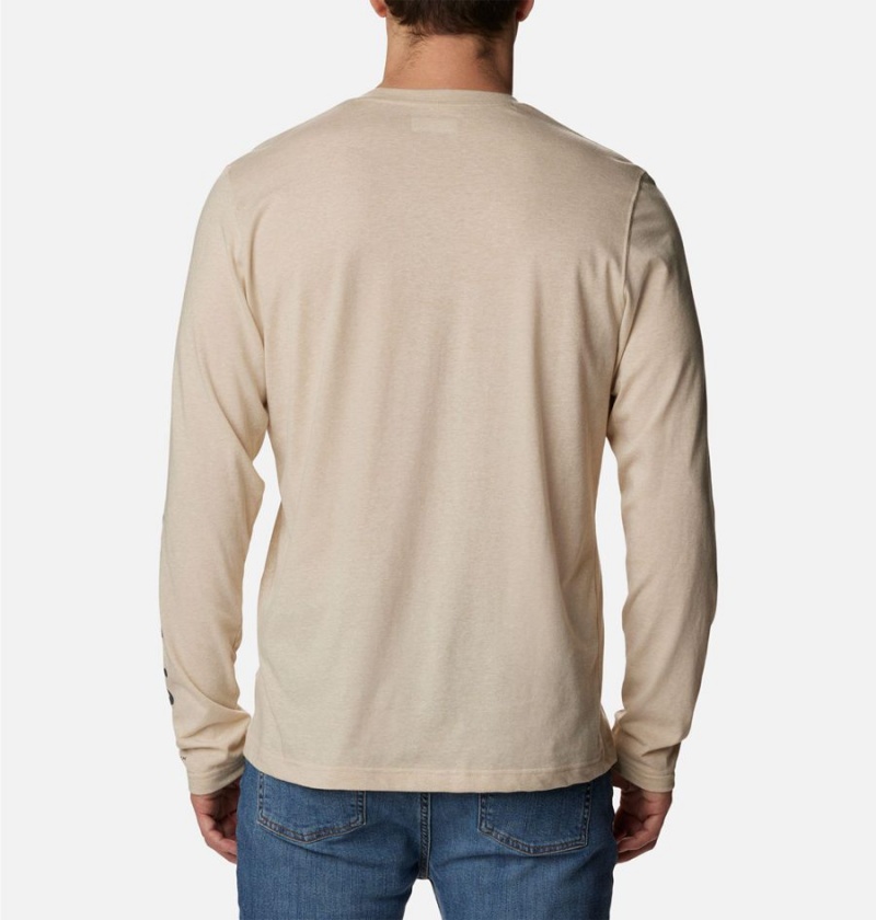 Columbia Thistletown Hills Long Sleeve Logo Men's T-Shirt Khaki | YOIZMW-342