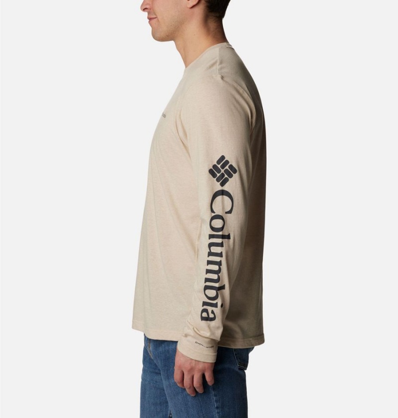 Columbia Thistletown Hills Long Sleeve Logo Men's T-Shirt Khaki | YOIZMW-342