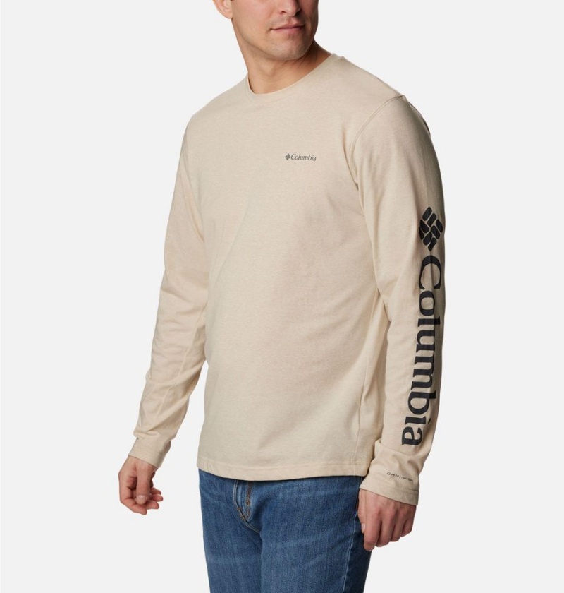 Columbia Thistletown Hills Long Sleeve Logo Men's T-Shirt Khaki | YOIZMW-342