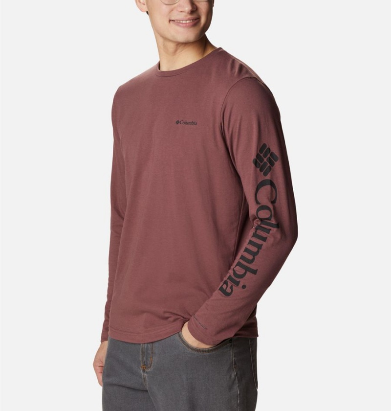 Columbia Thistletown Hills Long Sleeve Logo Men's T-Shirt Brown | PJBGEK-417