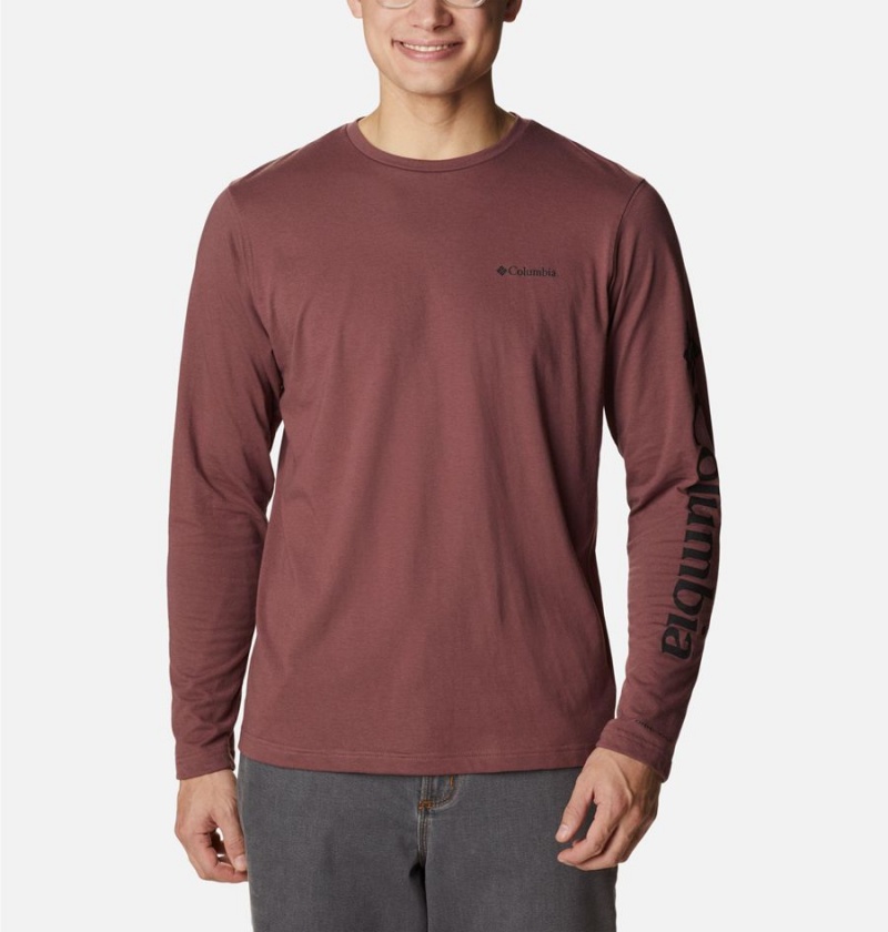 Columbia Thistletown Hills Long Sleeve Logo Men\'s T-Shirt Brown | PJBGEK-417