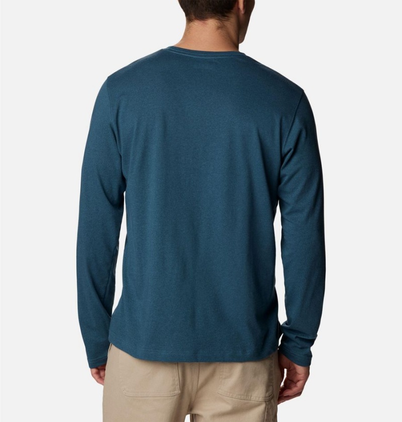 Columbia Thistletown Hills Long Sleeve Logo Men's T-Shirt Blue | TOXMCZ-765