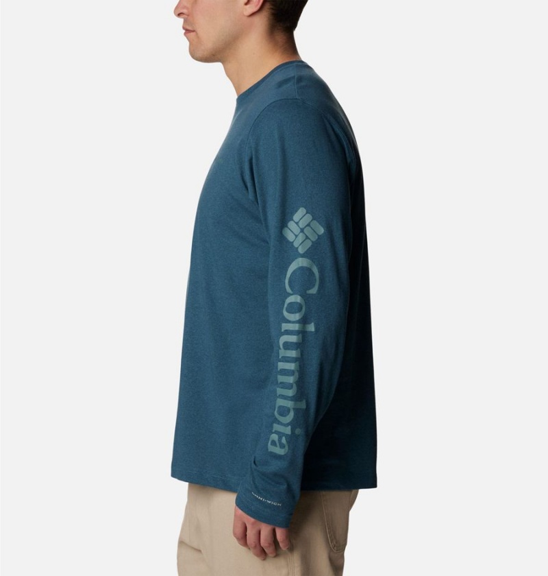 Columbia Thistletown Hills Long Sleeve Logo Men's T-Shirt Blue | TOXMCZ-765