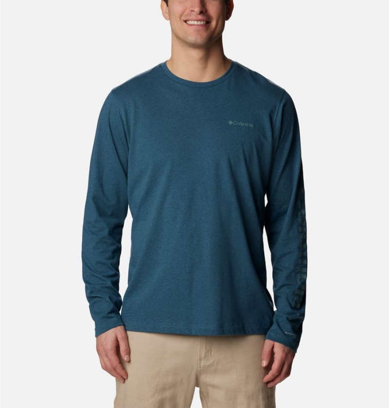 Columbia Thistletown Hills Long Sleeve Logo Men\'s T-Shirt Blue | TOXMCZ-765