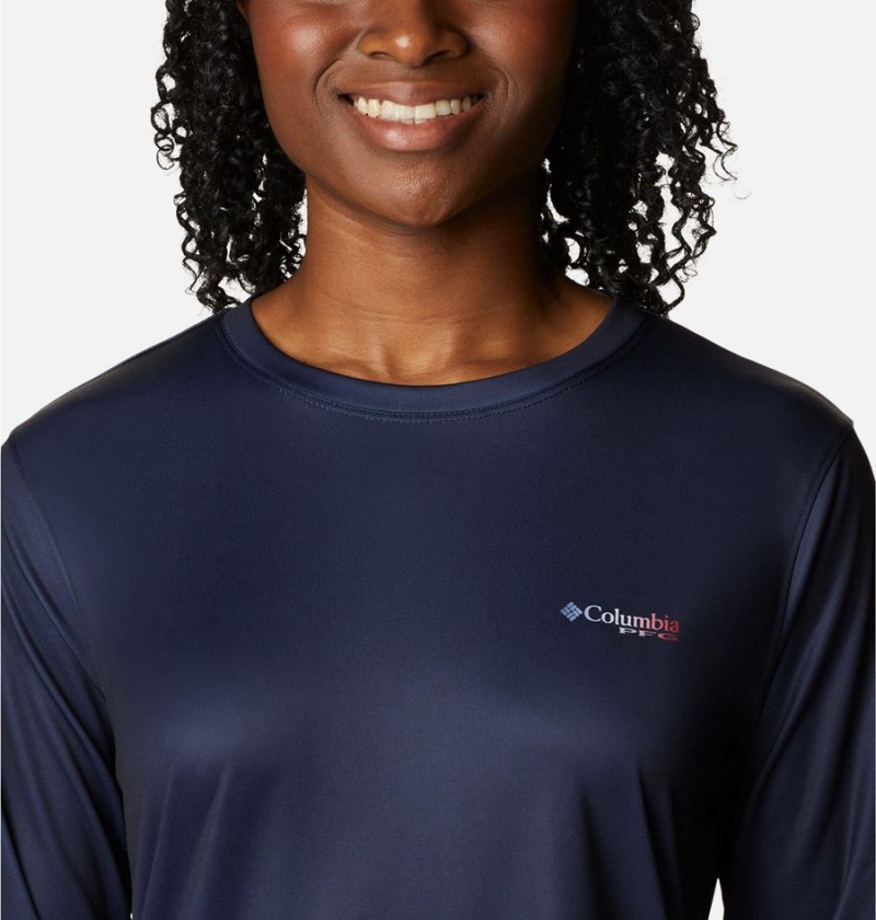 Columbia Tidal PFG Fish Flag Long Sleeve Women's T-Shirt Navy | PGYKSF-213