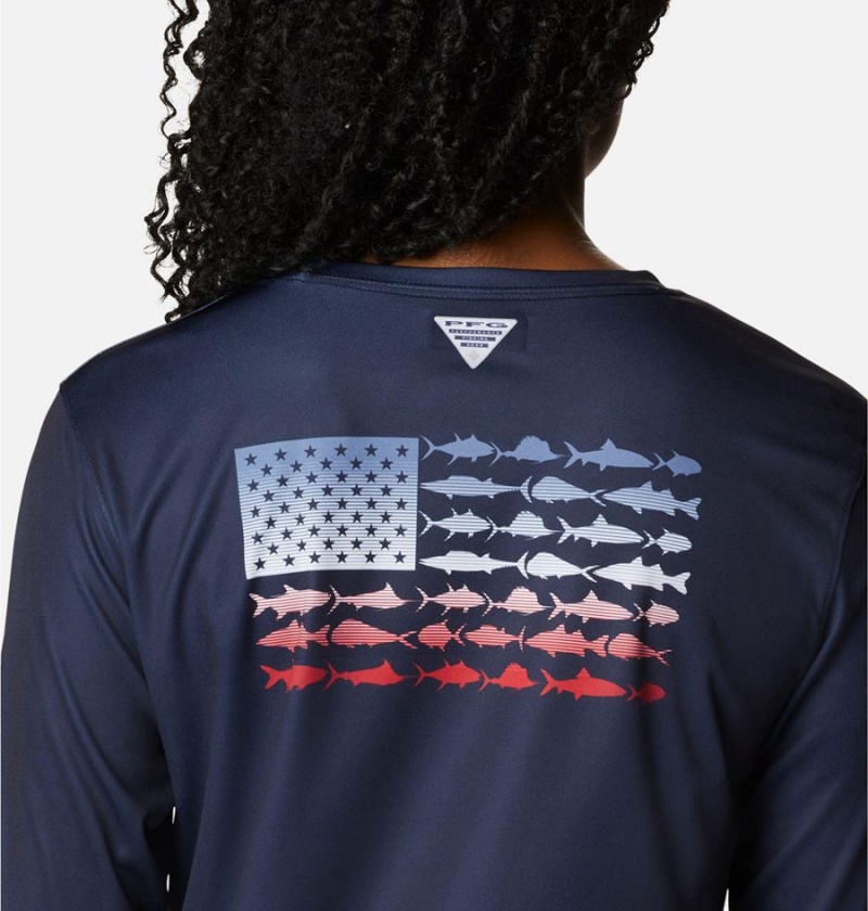 Columbia Tidal PFG Fish Flag Long Sleeve Women's T-Shirt Navy | PGYKSF-213
