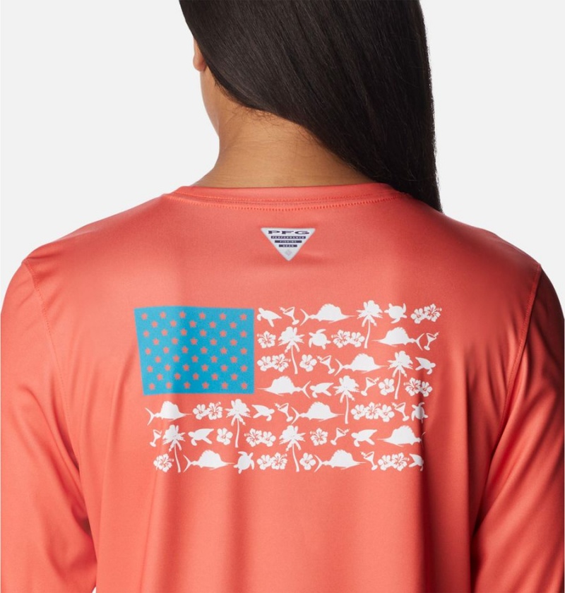 Columbia Tidal PFG Fish Flag Long Sleeve Women's T-Shirt Coral | JTUZBK-726