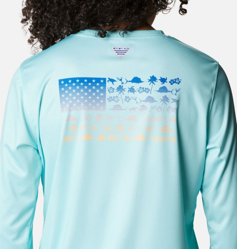 Columbia Tidal PFG Fish Flag Long Sleeve Women's T-Shirt Blue | WFTPRY-685