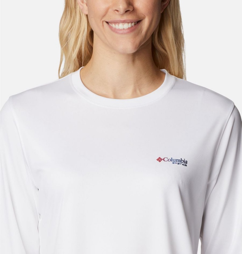 Columbia Tidal PFG Fish Flag Long Sleeve Women's T-Shirt White | MFXTVB-217