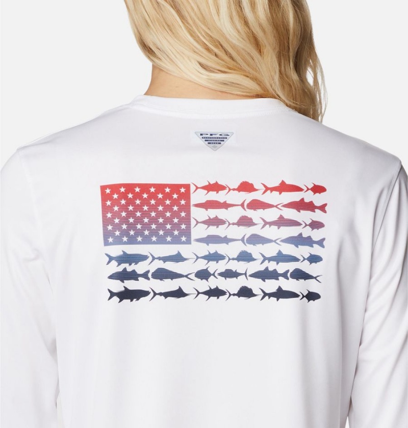 Columbia Tidal PFG Fish Flag Long Sleeve Women's T-Shirt White | MFXTVB-217