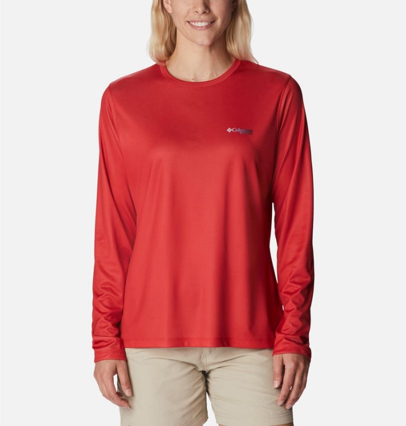 Columbia Tidal PFG Fish Flag Long Sleeve Women's T-Shirt Red | ZTVASM-947