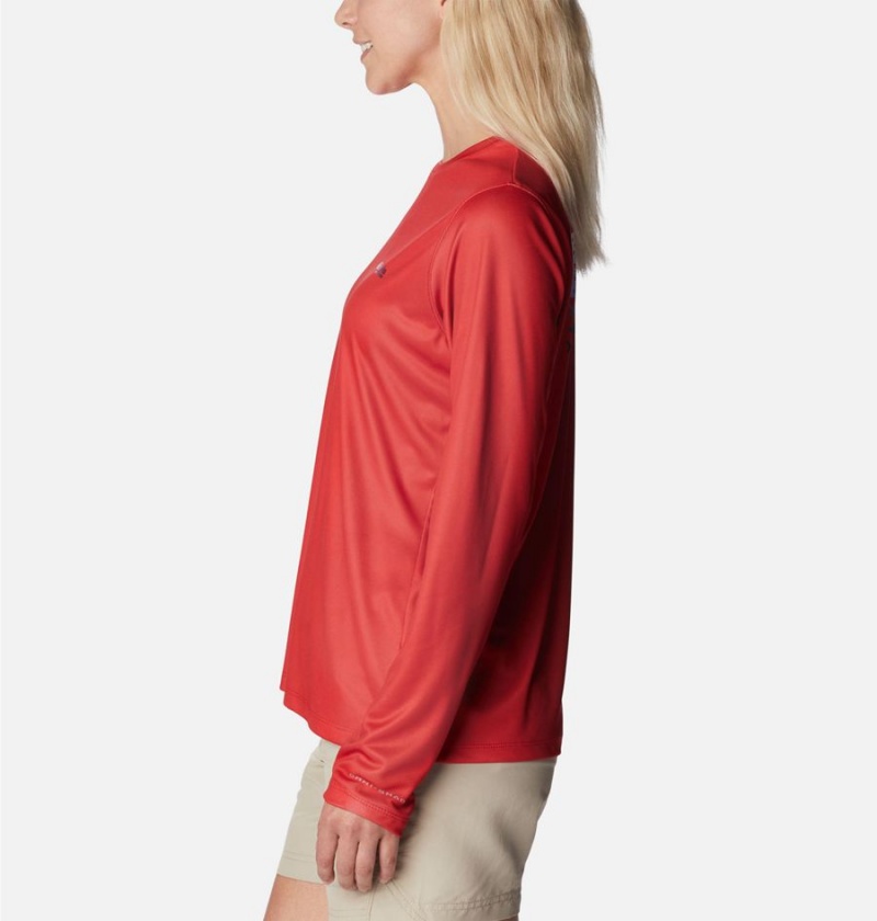Columbia Tidal PFG Fish Flag Long Sleeve Women's T-Shirt Red | ZTVASM-947