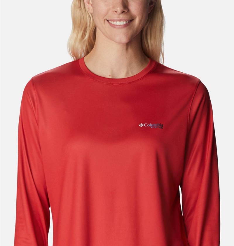 Columbia Tidal PFG Fish Flag Long Sleeve Women's T-Shirt Red | ZTVASM-947