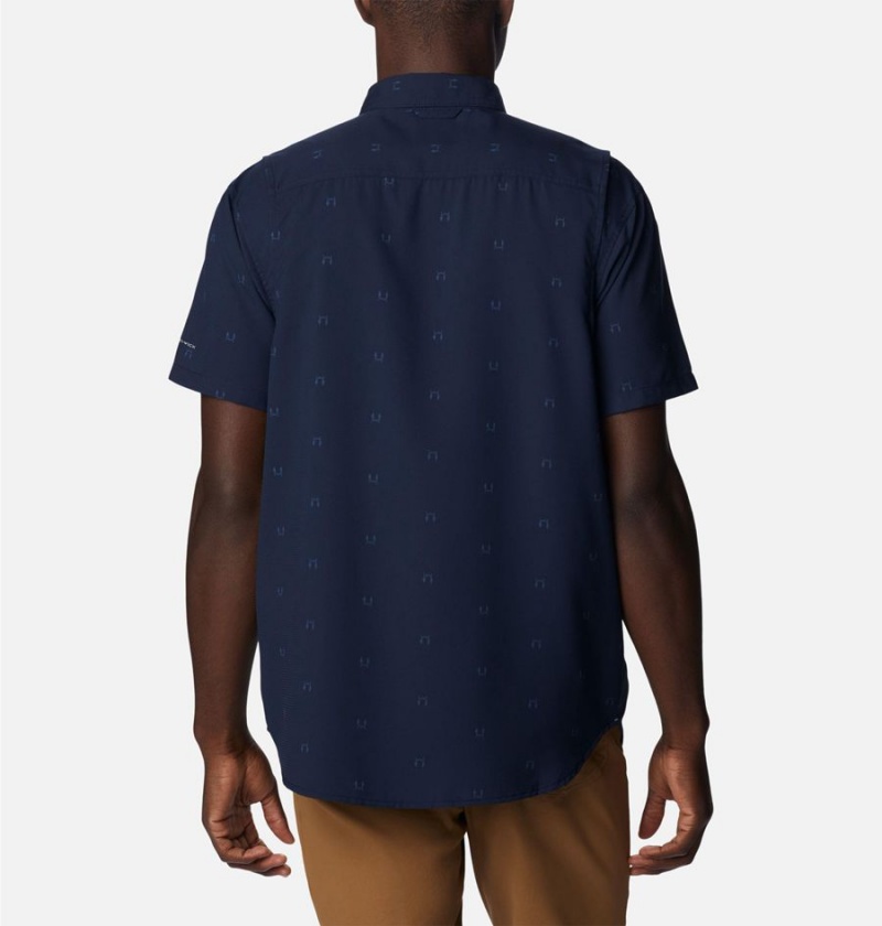 Columbia Utilizer Printed Woven Short Sleeve Men's Shirt Navy | GZECNU-429