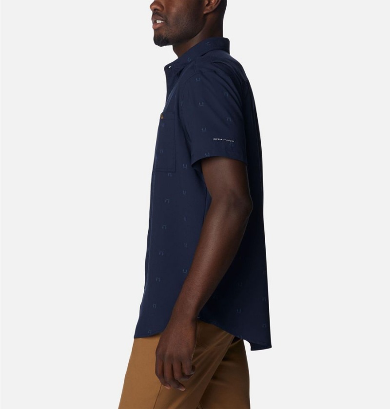 Columbia Utilizer Printed Woven Short Sleeve Men's Shirt Navy | GZECNU-429