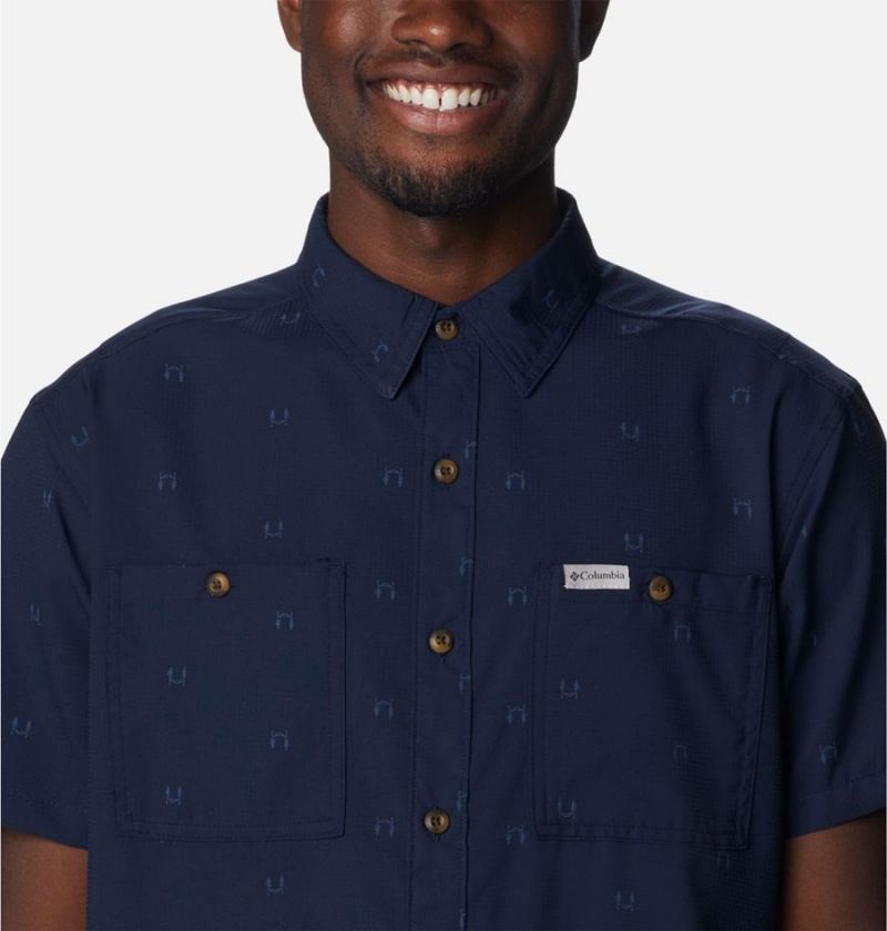 Columbia Utilizer Printed Woven Short Sleeve Men's Shirt Navy | GZECNU-429